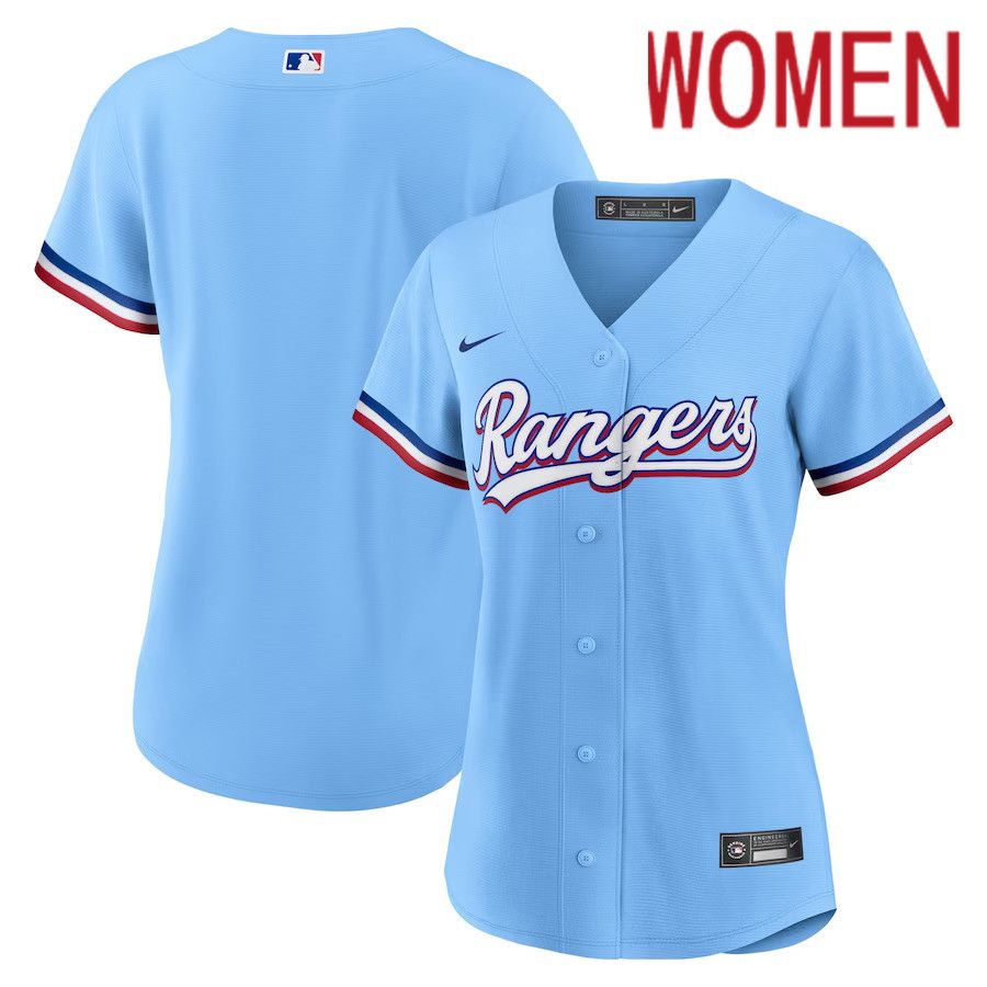Custom Women Texas Rangers Nike Light Blue Alternate Replica Team MLB Jersey